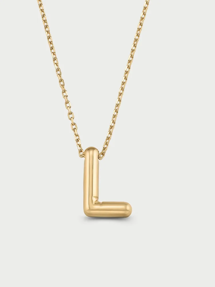 L Harfi Sade 14K Altın Harf Kolye - 1