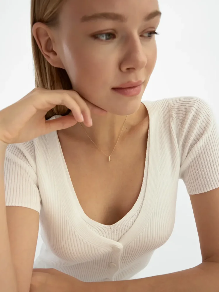 L Harfi Sade 14K Altın Harf Kolye - 3