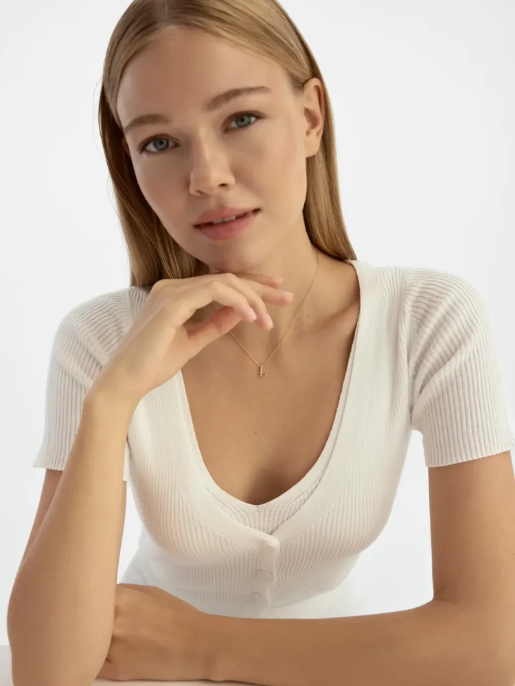 L Harfi Sade 14K Altın Harf Kolye - 4