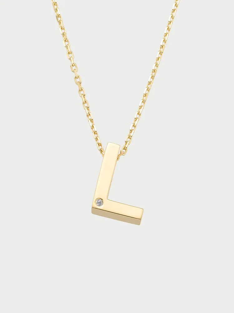L Harfi Taşlı 14K Altın Harf Kolye - 1