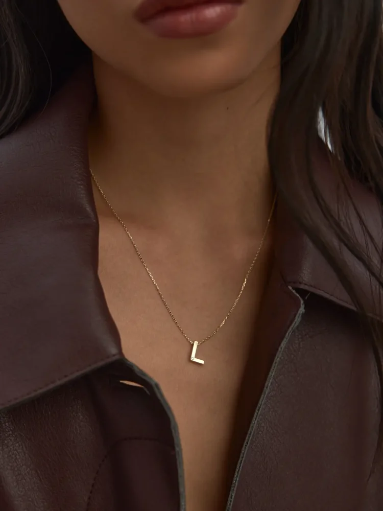 L Harfi Taşlı 14K Altın Harf Kolye - 3