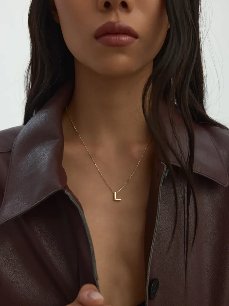 L Harfi Taşlı 14K Altın Harf Kolye - 4