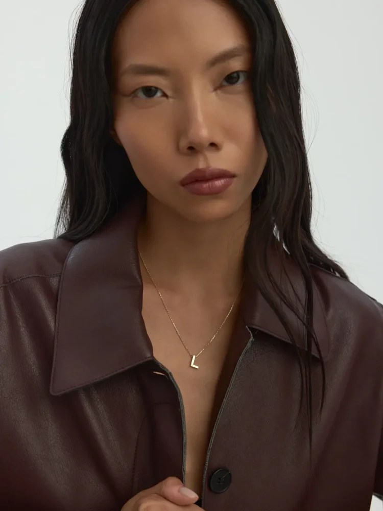 L Harfi Taşlı 14K Altın Harf Kolye - 5