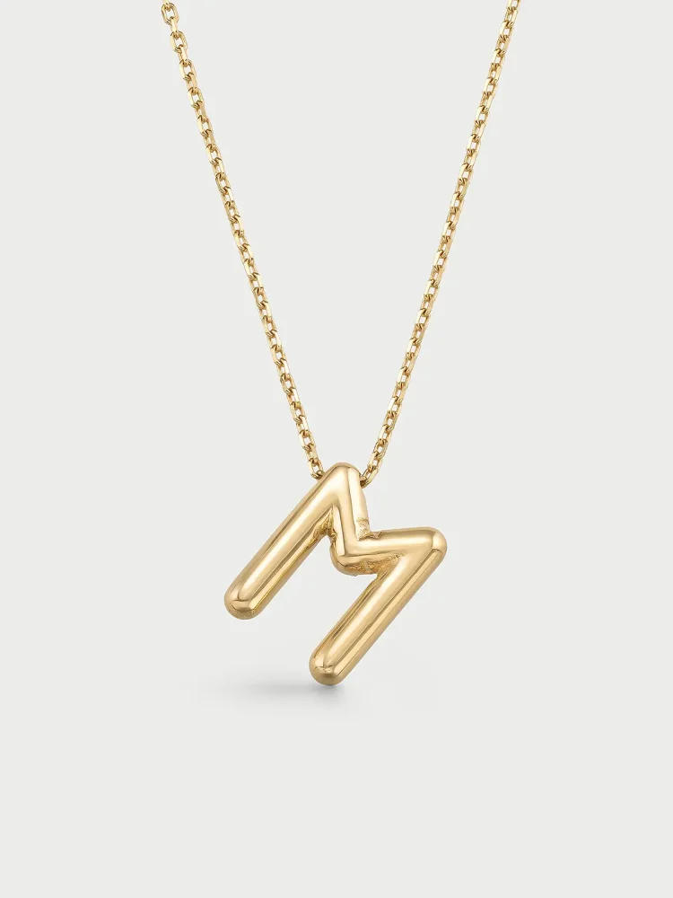 M Harfi Sade 14K Altın Harf Kolye - 1