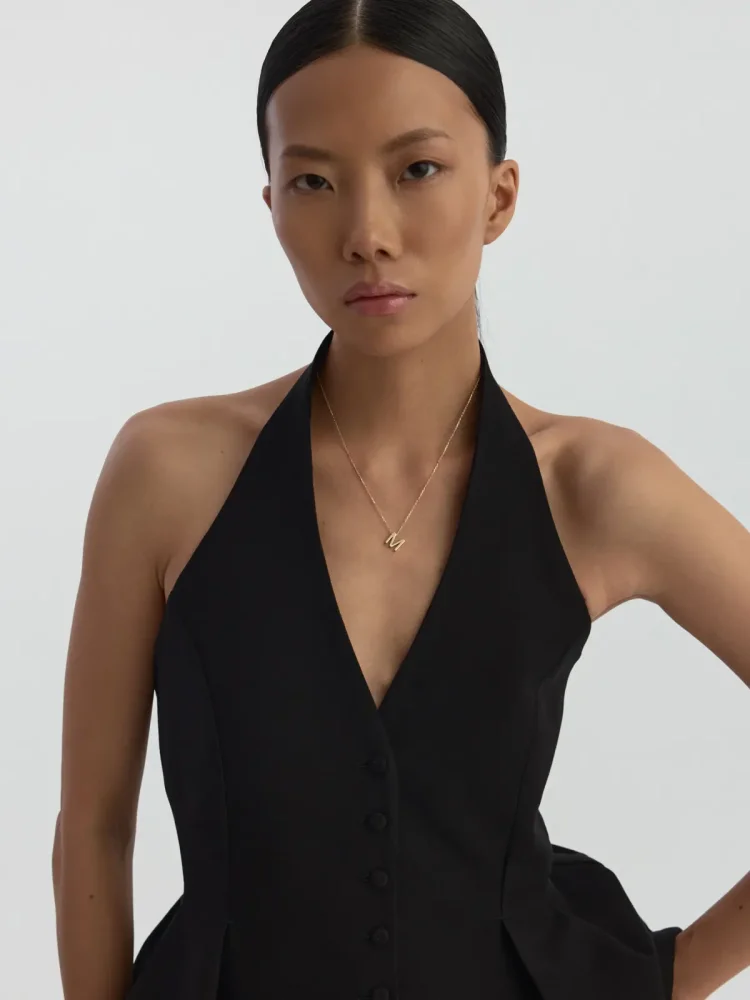 M Harfi Taşlı 14K Altın Harf Kolye - 5