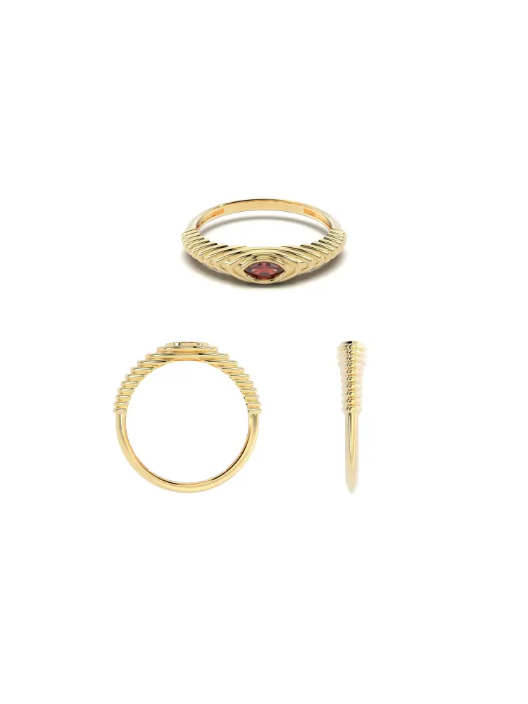 Marquise Kesim Garnet Taşlı Vintage 14K Altın Yüzük - 6