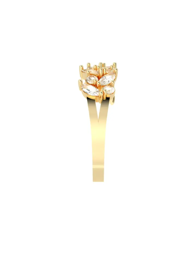 Marquise ve Yuvarlak Taşlı Modern 14K Altın Yüzük - 9