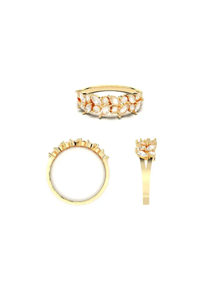 Marquise ve Yuvarlak Taşlı Modern 14K Altın Yüzük - 10