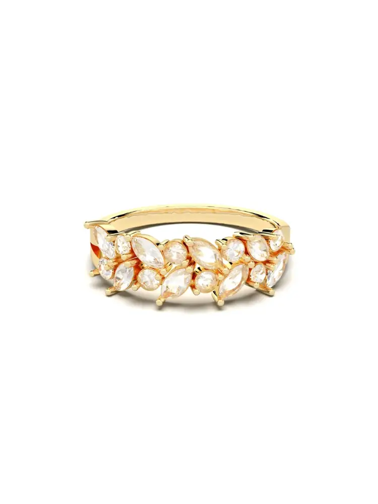 Marquise ve Yuvarlak Taşlı Modern 14K Altın Yüzük - 1