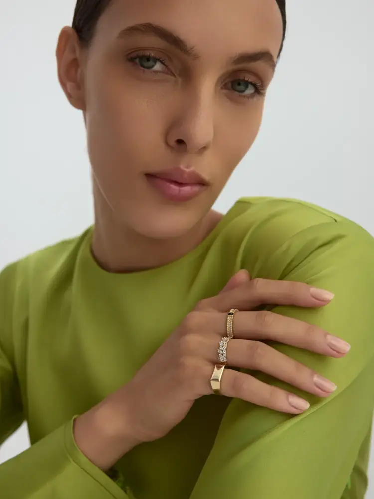 Marquise ve Yuvarlak Taşlı Modern 14K Altın Yüzük - 4