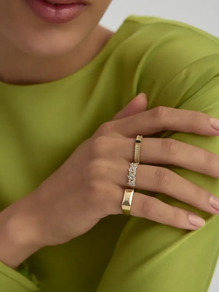 Marquise ve Yuvarlak Taşlı Modern 14K Altın Yüzük - 2