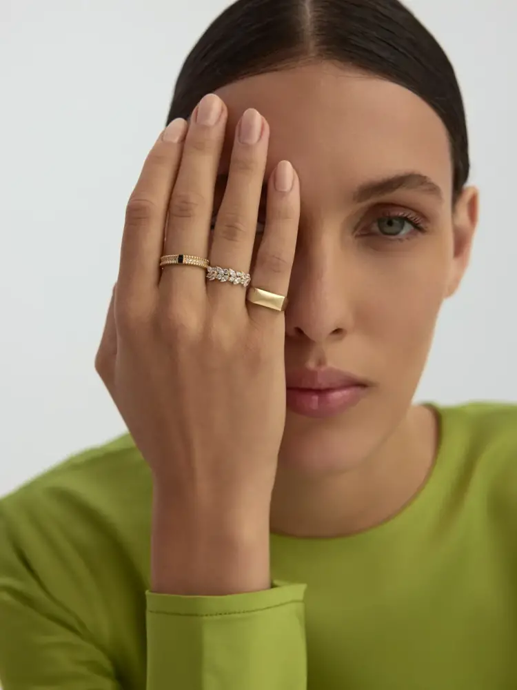 Marquise ve Yuvarlak Taşlı Modern 14K Altın Yüzük - 6