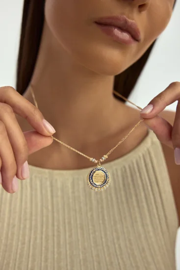 Mineli Dorika Toplu Ayetel Kürsî yazılı Taşlı 14K Altın Kolye - (1)