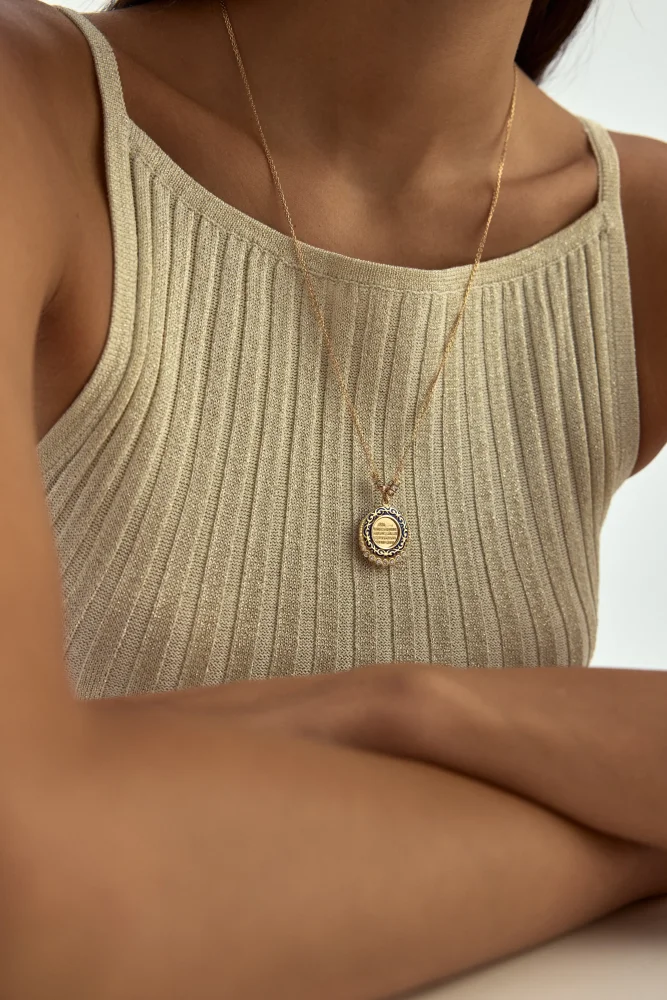 Mineli Dorika Toplu Ayetel Kürsî yazılı Taşlı 14K Altın Kolye - 4