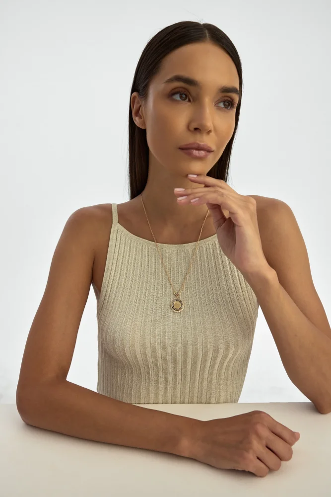 Mineli Dorika Toplu Ayetel Kürsî yazılı Taşlı 14K Altın Kolye - 5