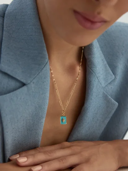 Mineli Yıldız Medalyon 14 Ayar Altın Kolye - (1)