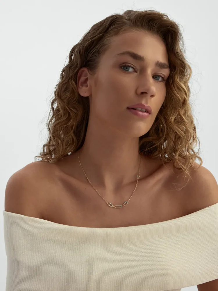 Modern Oval Mine Detaylı Altın Kolye - 4