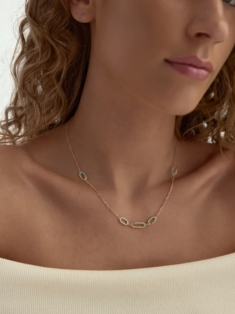 Modern Oval Mine Detaylı Altın Kolye - 3