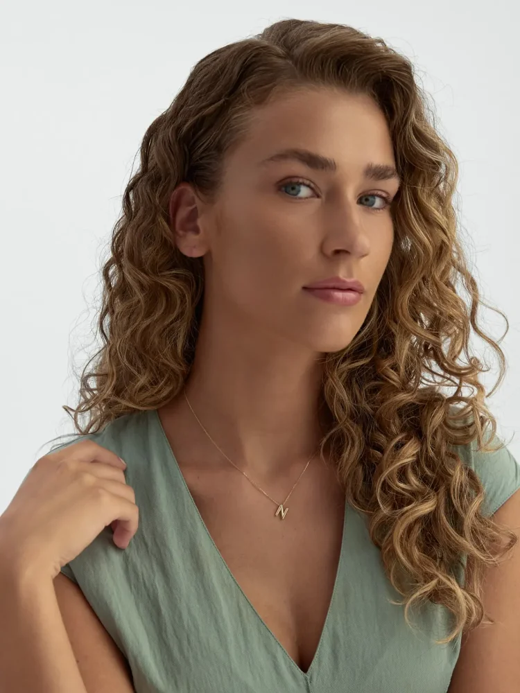 N Harfi Sade 14K Altın Harf Kolye - 4