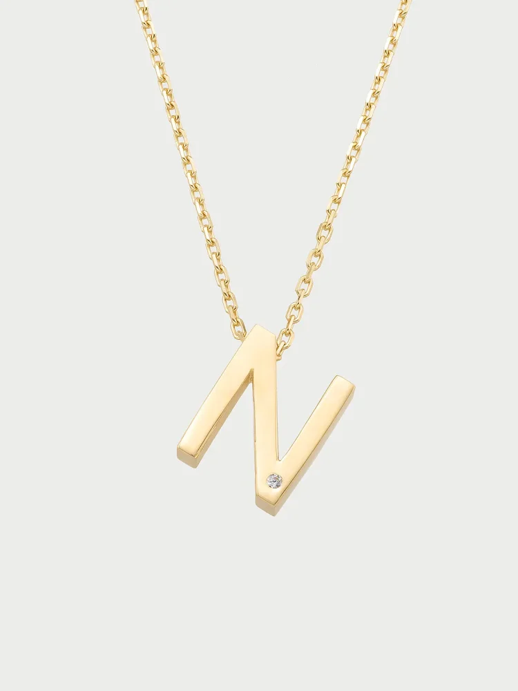 N Harfi Taşlı 14K Altın Harf Kolye - 1
