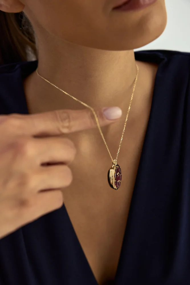 Nar Figürlü Taşlı 14K Altın Kolye - 3