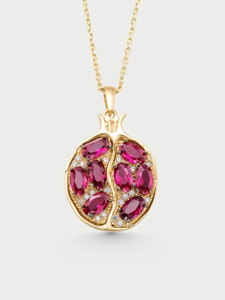 Nar Figürlü Taşlı 14K Altın Kolye - 1