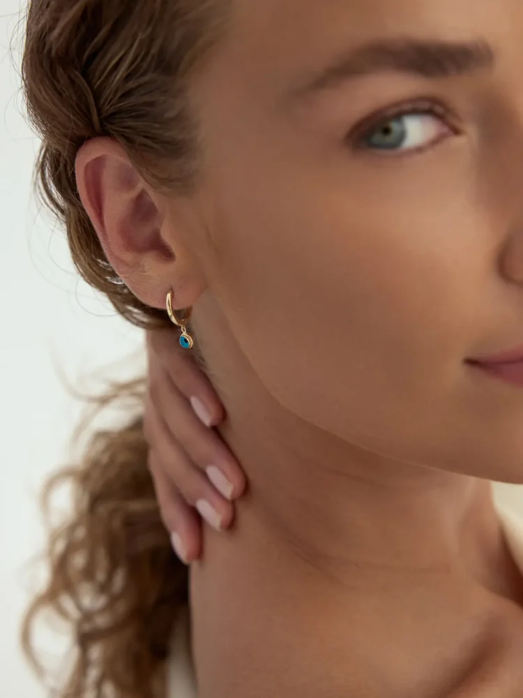 Nazar Boncuklu Sallantılı Halka 14K Altın Küpe - 2