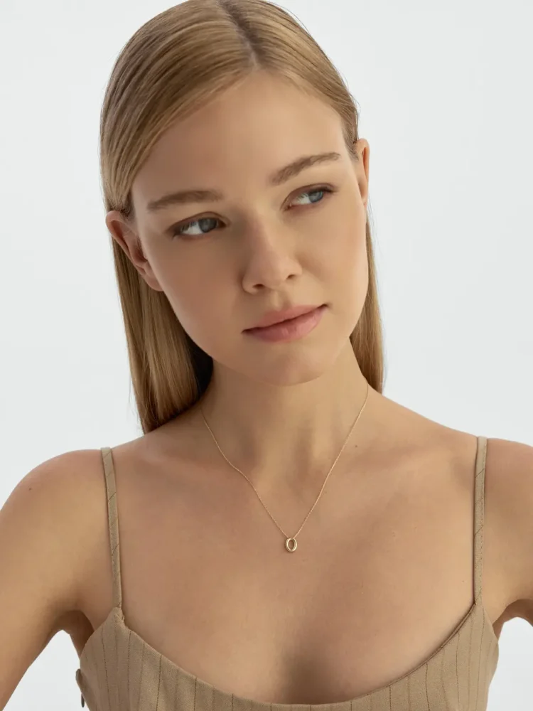 O Harfi Sade 14K Altın Harf Kolye - 3