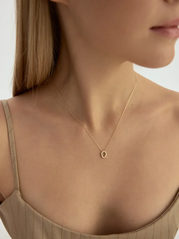 O Harfi Sade 14K Altın Harf Kolye - 6