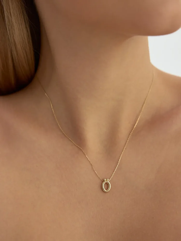 Ö Harfi Sade 14K Altın Harf Kolye - 3