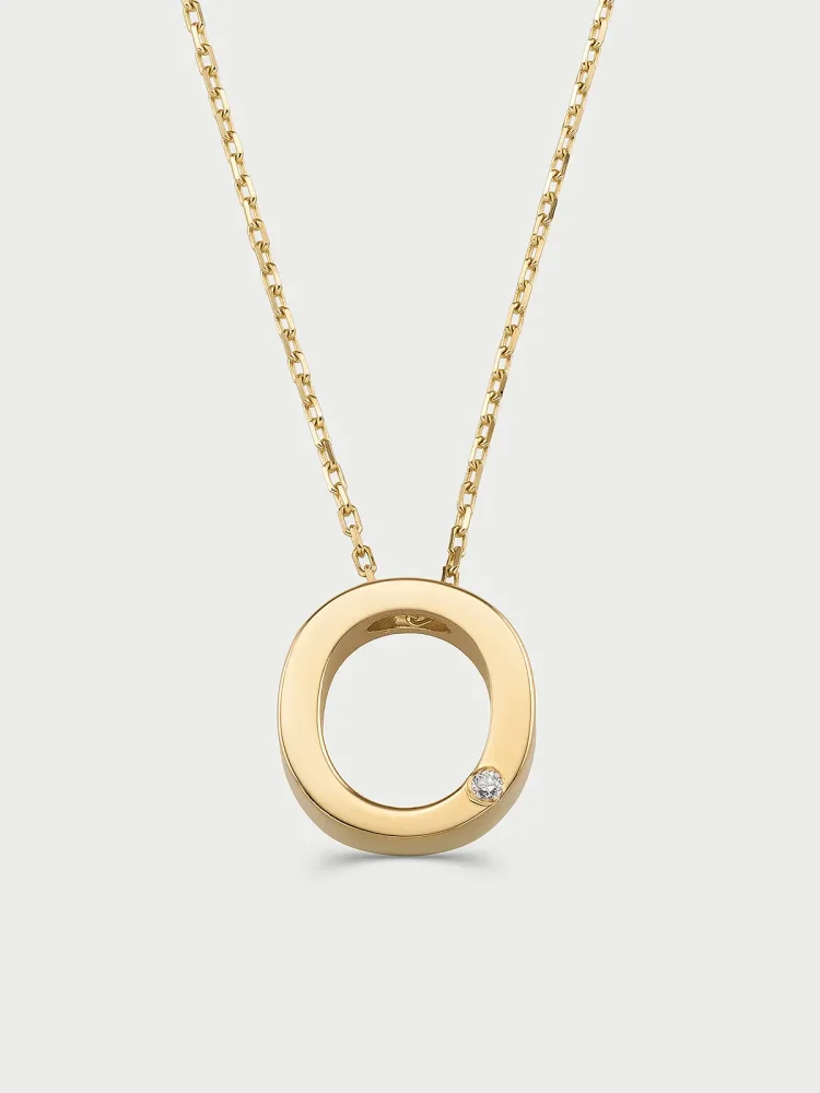 O Harfi Taşlı 14K Altın Harf Kolye - 1