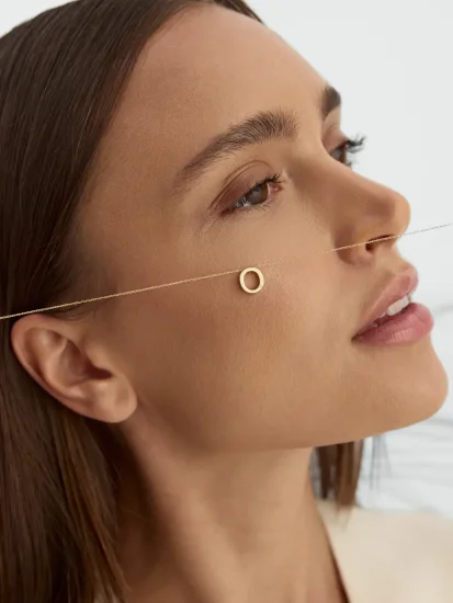 O Harfi Taşlı 14K Altın Harf Kolye - (1)