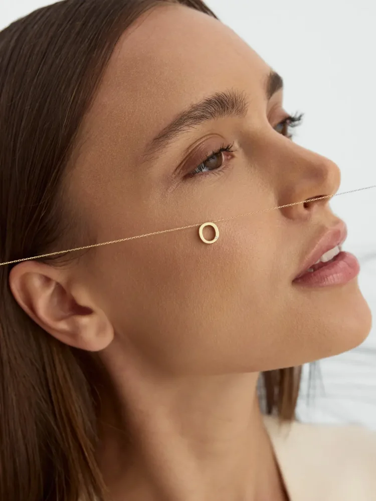 O Harfi Taşlı 14K Altın Harf Kolye - 2