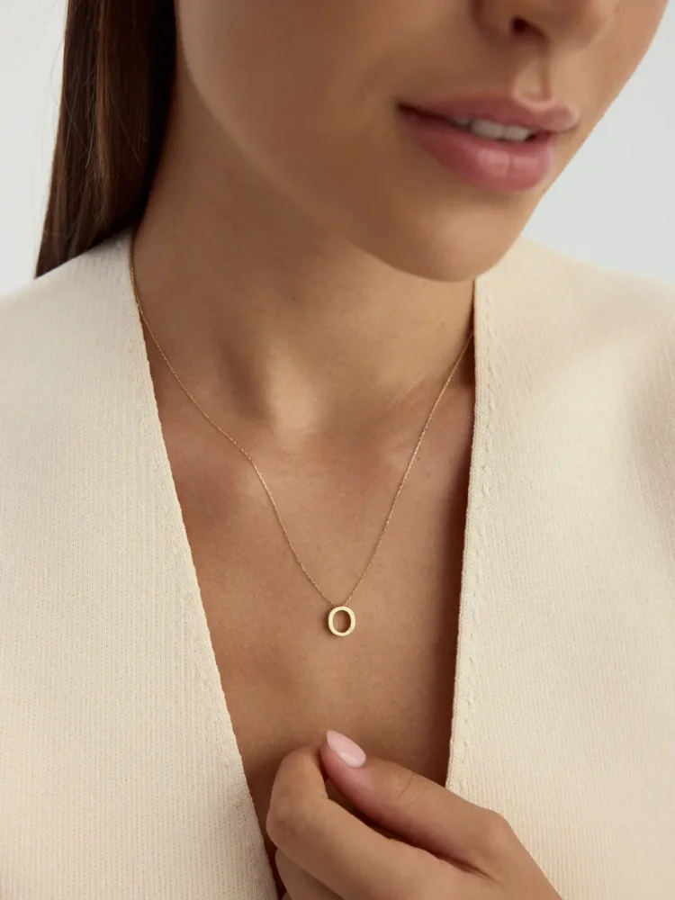 O Harfi Taşlı 14K Altın Harf Kolye - 3