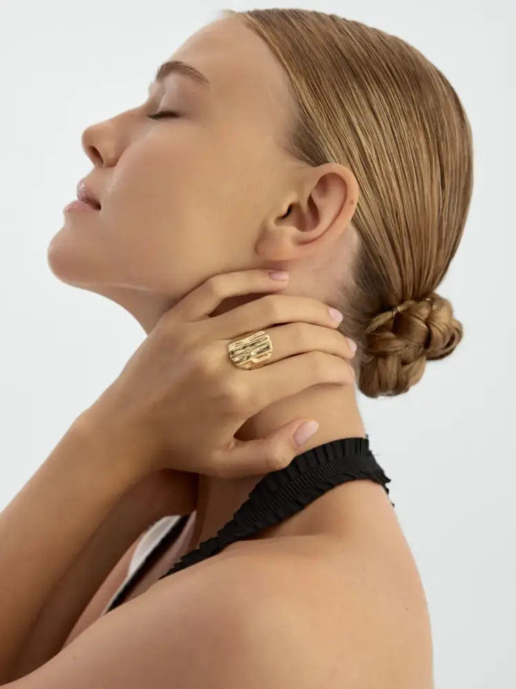 Organik Dokulu Modern 14K Altın Yüzük - 4