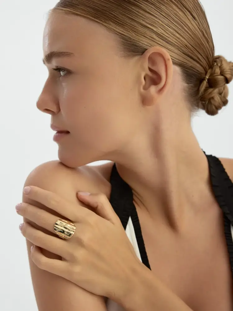 Organik Dokulu Modern 14K Altın Yüzük - 2