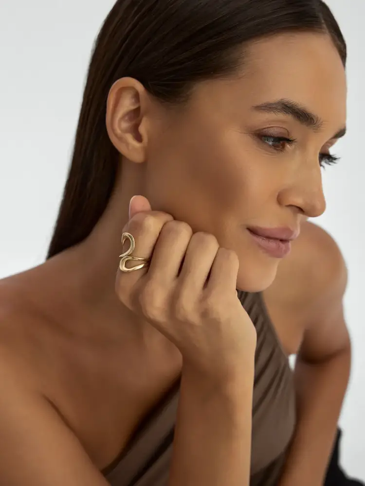 Organik Formlu Modern 14K Altın Yüzük - 4