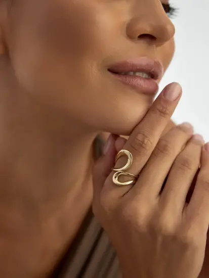 Organik Formlu Modern 14K Altın Yüzük - (1)