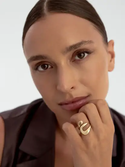 Organik Formlu Modern 14K Altın Yüzük - (1)