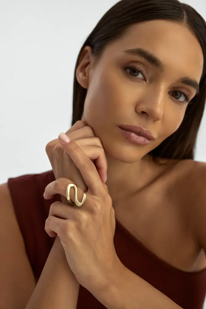 Organik Formlu Modern 14K Altın Yüzük - 4