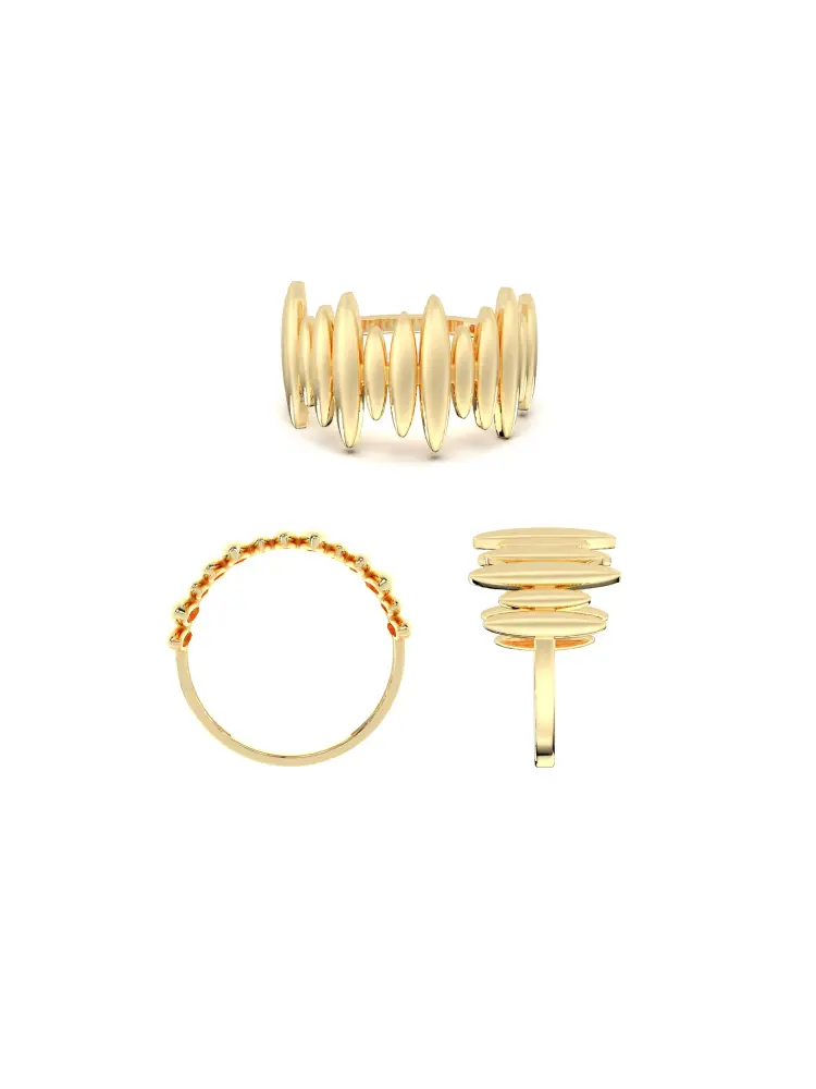 Oval Dizilimli Modern 14K Altın Yüzük - 8