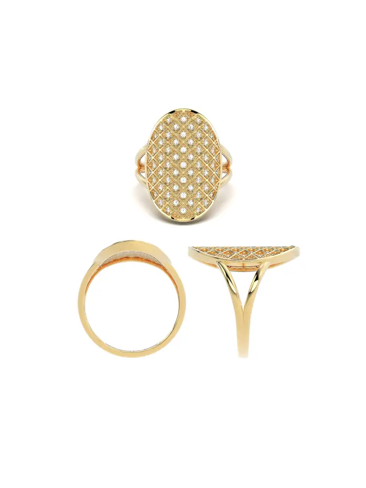 Oval Formlu Pırlanta Görünümlü 14K Altın Yüzük - 8