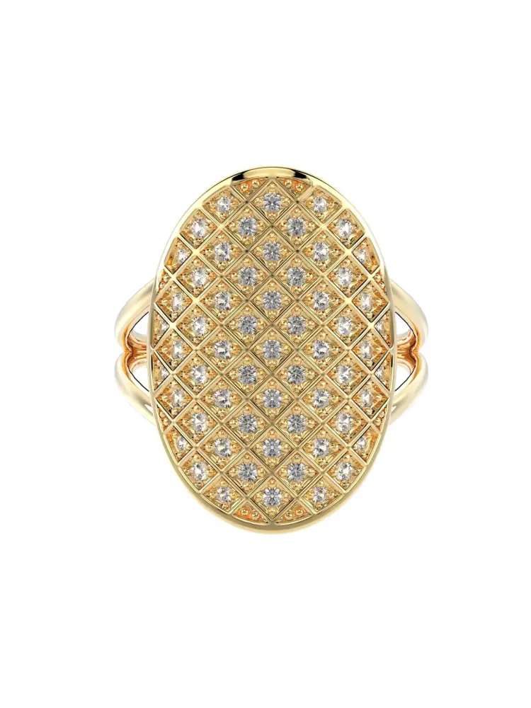 Oval Formlu Pırlanta Görünümlü 14K Altın Yüzük - 5