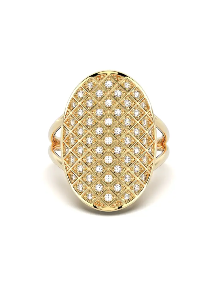 Oval Formlu Pırlanta Görünümlü 14K Altın Yüzük - 1