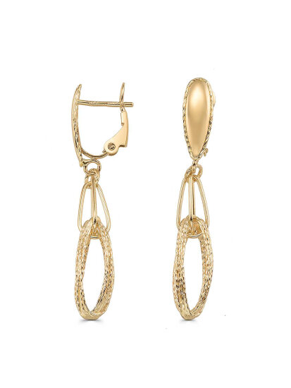 Oval Halkalı Sallantılı 14K Altın Küpe - 