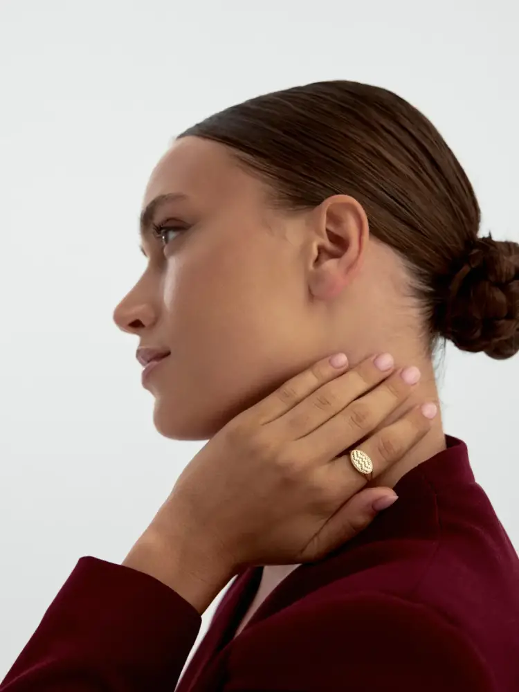 Oval Motifli Modern 14K Altın Yüzük - 4