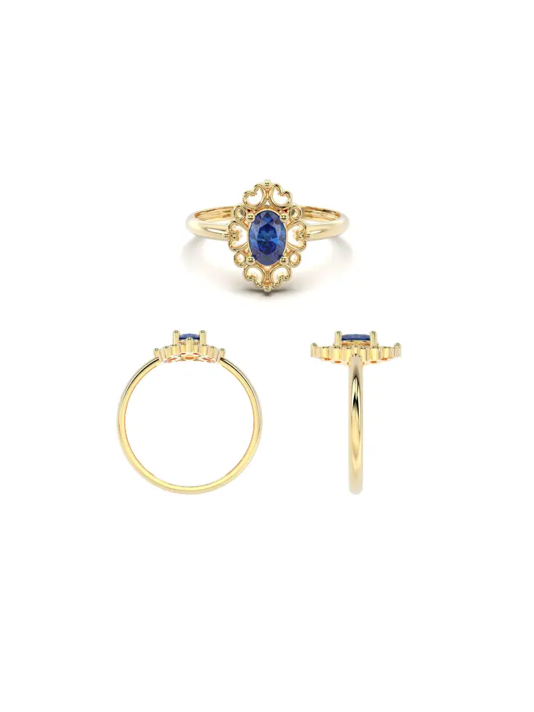 Oval Safir Rengi Taşlı Vintage 14K Altın Yüzük - 8
