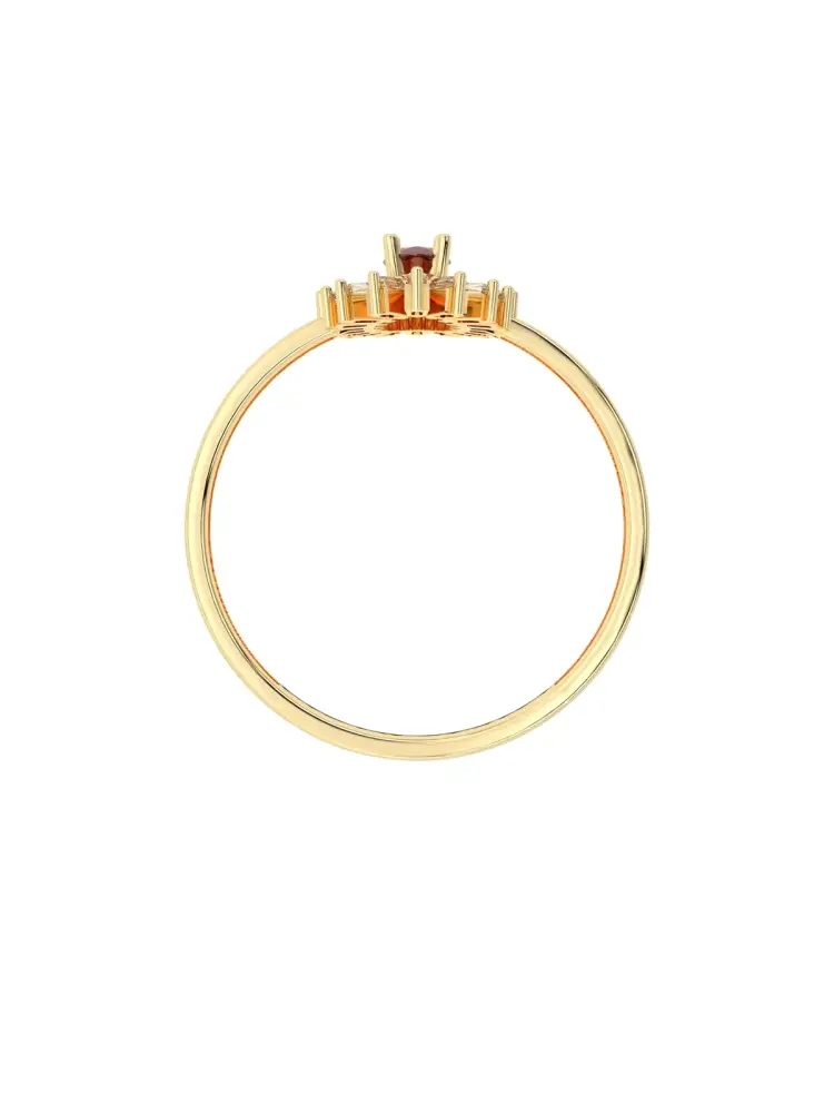 Oval Yakut Rengi Taşlı Baget Işıltılı 14K Altın Yüzük - 6