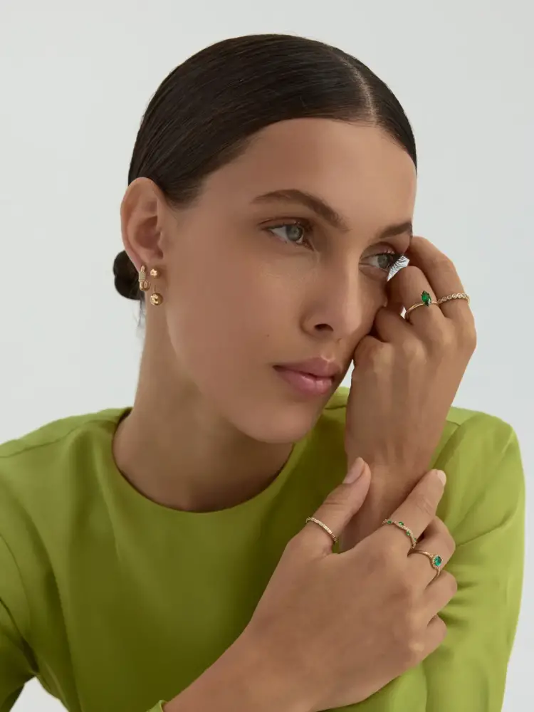 Oval Zümrüt Yeşili Taşlı Vintage 14K Altın Yüzük - 2