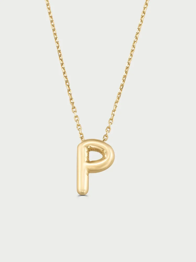 P Harfi Sade 14K Altın Harf Kolye - 1